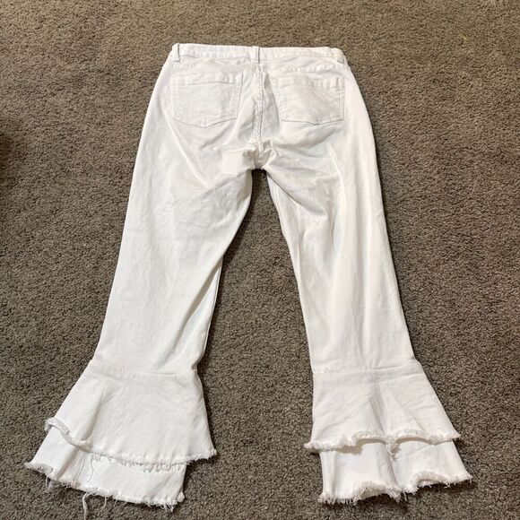 Reba Jeans Womens 10 Ruffle Flare Bootcut Embellished Raw Hem Distressed White - Picture 11 of 11